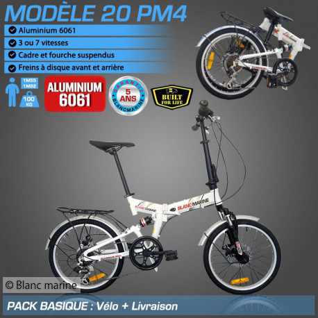 VÉLO PLIANT BLANC MARINE, MODÈLE 20PM4 - 7 OU 21 VITESSES