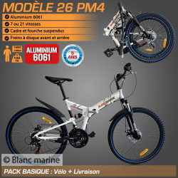 VTT PLIANT BLANC MARINE MODÈLE 26PM4, 7 OU 21 VITESSES