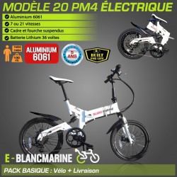 VÉLO PLIANT ÉLECTRIQUE BLANC MARINE MODÈLE 20PM4, AVEC OU SANS PORTE BAGAGE