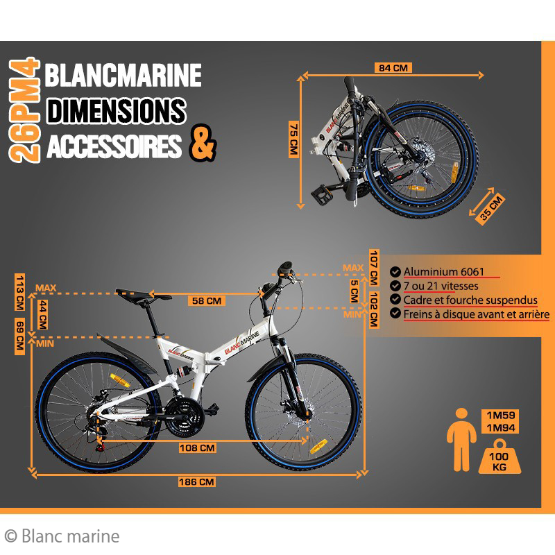 VTT pliant pour adulte 26PM4 en aluminium, garantie 5 ans