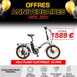 Offre anniversaire - VÉLO PLIANT ÉLECTRIQUE BLANC MARINE MODÈLE 20PM5